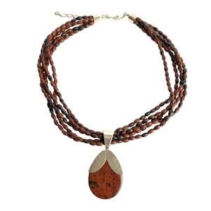 Jay‎ King Mine Finds Necklace Mahogany Obsidian Jasper Sterling Silver Pendant